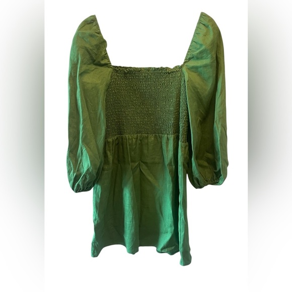 Reformation Dress Greyson Shirred Linen Mini Dress Green XL $245 - Picture 10 of 13